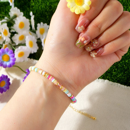 Cross-border Explosions Macron Color Bracelet Fashion High Sense Dopamine Bracelet Light Porcelain Blue Flat Bead Crystal Bracelet