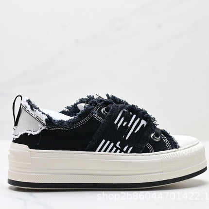 D's Walk'N‘D Embroidered Flats Canvas Shoes Lace-Up Versatile Fashion Sports Women's Sneakers Thick-Soled Shoes