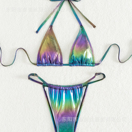 European and American style 2024 New sexy split Bikini magic color bronzing swimsuit triangle bag two-piece set Amazon