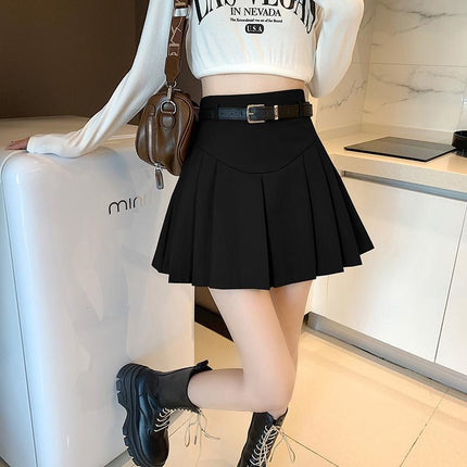 Grey Pleated Skirt Women's 2025 Spring New Spice Girl Retro High Waist Slim A- line Skirt Short Skirt Anti-light