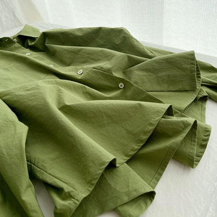 Poison home-made. High-count Washed Encrypted Cotton Small Stand Collar Matcha Agaro Green Shirt Women's Loose Lazy Style