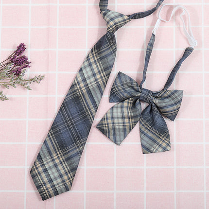 Japanese and Korean striped jk/dk college style men's and women's red cyanotic gray blue shirt accessories tie-free collar set