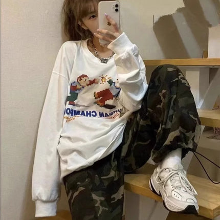 Army Green Commuter Camouflage Overalls Men's and Women's Summer National Fashion Casual Loose Dosing Wide-Leg Straight Pants
