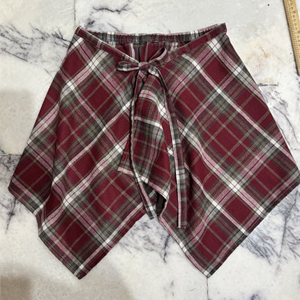 Street Retro Plaid Fart Curtain All-Match Fashionable One-Piece Tube Top Lace-Up Irregular Fake Shirt Skirt
