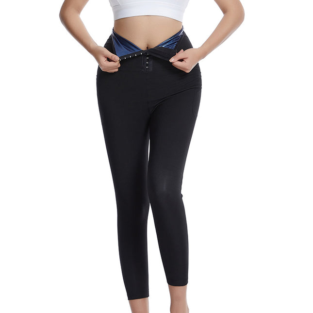 Sweat Pants European and American Plus Size Women's Yoga Tummy Control Waist Trainer Sweat Pants with Pockets Waist Trainer Running Shapewear Pants
