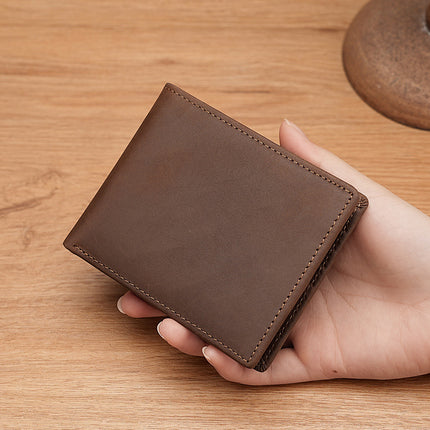 Crazy Horse Leather Wallet Men's Short Wallet Carbon Fiber Genuine Leather Amazon Source Anti-theft Brush Men's Cowhide Card Holder