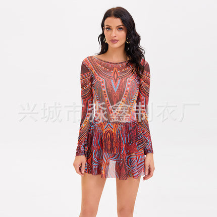 2025 European and American Cross-Border One-Piece Bikini Swimsuit Russian Sun Protection Mesh Swimsuit for Women