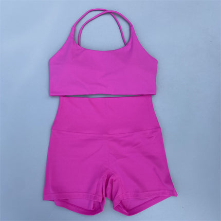 Shorts Set Women's Soft Naked Tight Yoga Shorts Back Hollow Out Back Cross Underwear Yoga Set