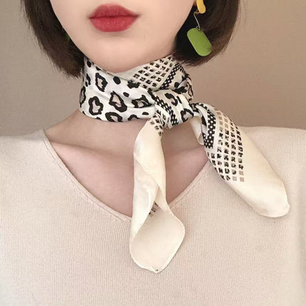 Korean Cashew Silk Scarf Women's Square Scarf Leopard Print Silk Scarf Imitation Silk Scarf Elegant Fashion Four Seasons Cross-Border Printed Scarf