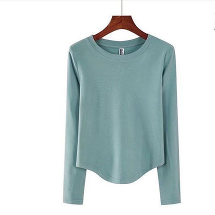 Autumn and Winter Thickened Short Irregular Long-Sleeve T-Shirt for Women, Brushed Slim-Fit Base Layer Top