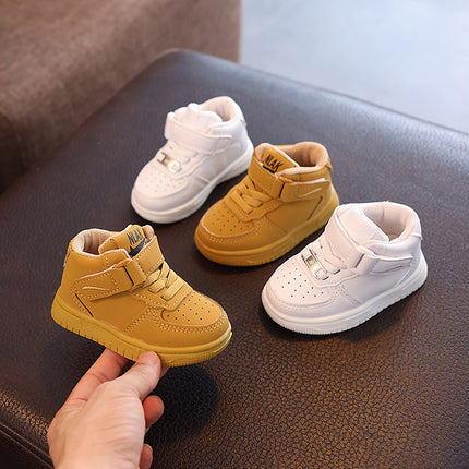 Girls Boys 2024 Autumn New Board Shoes Soft Sole White Shoes Breathable Mid-top Velcro Casual sneaker Trendy