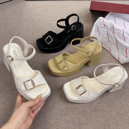 Thick Heel Roman Sandals Women's 2025 Summer New Fashion Casual Thick Bottom Square Head High Heels Wholesale