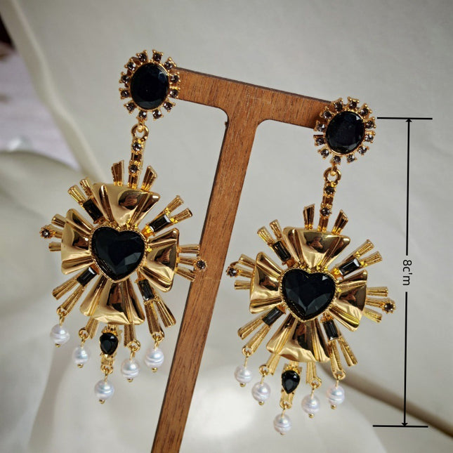 Cross-Border European and American Natural Pearl 925 Silver Needle New Heart Personalized Black Gold Earrings Earrings Earrings