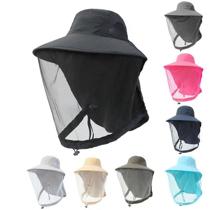 Mesh Anti-Mosquito Sun Hat for Men in Summer Large Brim Anti-Uv Mountaineering Travel Hat for Women Outdoor Sun Protection Fishing Hat