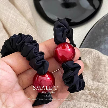 Cross-border export high-grade New Year red this year round pearl hair ring high ponytail rubber band ball hair rope hair accessories