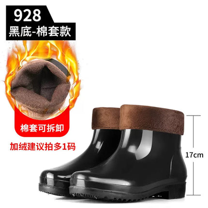 Men's Rain Shoes Men's Short Barrel Four Seasons Warm Rain Boots Cold-proof overshoes Non-slip Low-top Water Shoes Waterproof High-grade Rubber Shoes