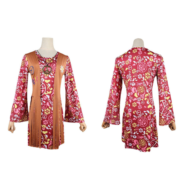 Fringed hippie costume cross-border women's retro hippie costume dress halloween cos costume spot