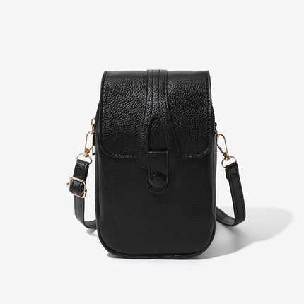 Solid Color Vertical Mobile Phone Bag Fashionable Casual Double Layer Zipper Large Capacity Easy to Go Out Crossbody Bag