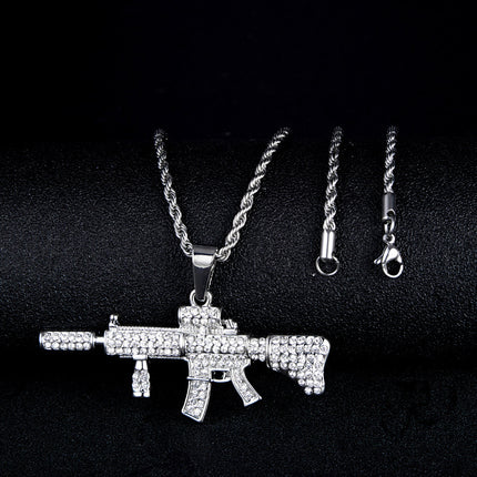 European and American cross-border hip-hop jewelry alloy full diamond M4 rifle domineering luxury men's gun pendant factory wholesale