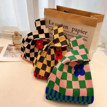 Knitted Handbag Women's Spring New Cartoon Woven Hand Bag Work Sundry Bag Gift Bag Lunch Bag