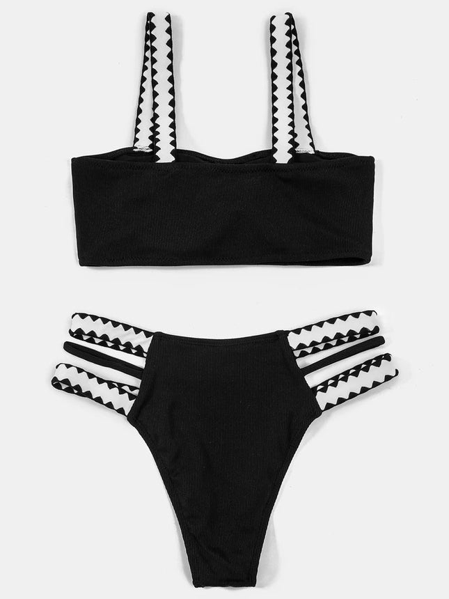 Billion Swimming 2024 New Black and White Bikini Bikini European and American Split suit Swimsuit Women's Bikini Swimsuit Cross-border
