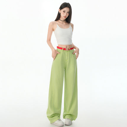 Green and Pink Dopamine Jeans for Women 2025 New High-Waisted Slimming Loose Wide-Leg Versatile Floor-Length Casual Pants
