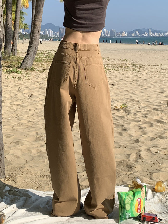 Spring 2025 New Korean Style Jeans Women's High Waist Loose Slimming Pleated Design Drape Wide Leg Trousers