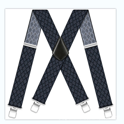 Men's Black Elastic Cross Strap Suspenders with 50mm Width, 5cm Wide Elastic Suspenders, X-Shaped Strong Elastic Suspenders for Foreign Trade
