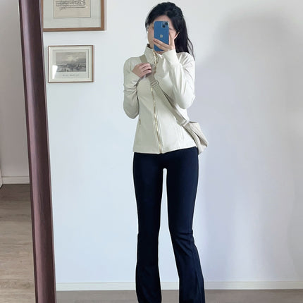 Lu Same Style Top Yoga Wear Alloy Zipper Slim Jacket Long-Sleeved Sports Casual Fitness Women's Stand-Up Collar Jacket