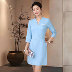 Sky blue mid-sleeve dress / S