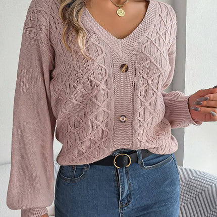 Clearance Sale: Instagram-Style Real-Shot Autumn and Winter Casual Buttoned Cable-Knit Lantern Sleeve Pullover Sweater, Independent Cross-Border Women's Fashion