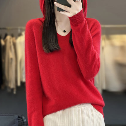 2024100 Soft Waxy Wool Hoodie for Women Manufacturer Wholesale Seamless Long-Sleeved Pullover Knitwear in Stock Fine Wool