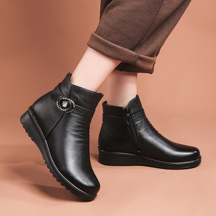 Mother's Shoes Cotton Shoes Middle-aged and Old fleece-lined Women's Shoes Winter Warm Middle-aged Autumn and Winter Non-slip Ankle Boots Cotton Leather Shoes