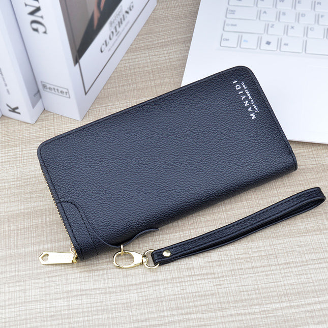 Wallet Women's Long Zipper Wallet Women's Simple Wallet Large Capacity Clutch Litchi Pattern Soft Wallet Mobile Phone Bag
