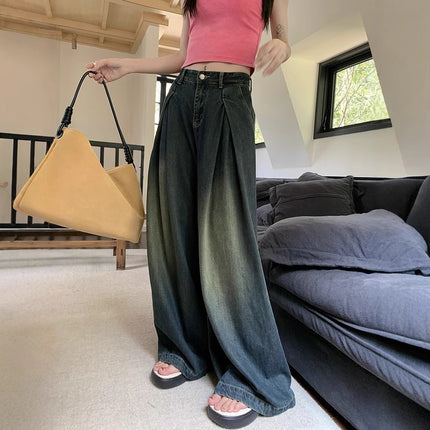 American Design Retro Jeans for Women Spring High-Waisted Slimming Loose Wide-Leg Pants Floor-Length Pants
