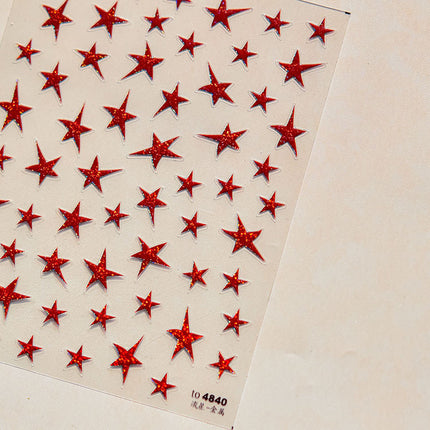 Red Gold Five-Pointed Star Nail Art Stickers New Embossed 5D Popular Ins Flash Meteor Nail Stickers Decorative Products