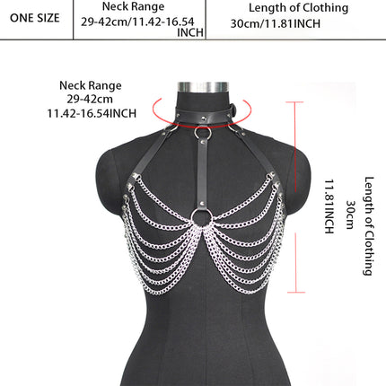 New Cross-Border European and American Sexy Concave Shape Chest Chain Sexy Collar Chain Leather Restraint Nightclub Clothing Accessories