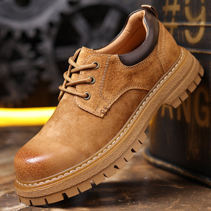 2026 New Style Work Shoes for Men, Pigskin Breathable Casual Shoes, Thick-Soled Round-Toe Comfortable Versatile Shoes with Rubber Sole