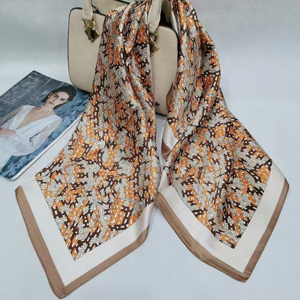 Suzhou Silk Women's Scarf 100% Mulberry Silk Scarf Large and Small Square Scarf Neckerchief Shawl with Printed Design