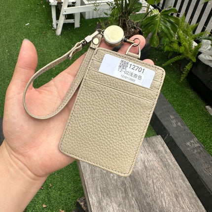 Fashion Genuine Leather Hangtag One-sided ID badge Wrist Wear Drawable Waist Card Bag Japanese and Korean Work Card Set