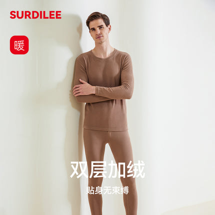 Autumn and Winter 2025 New Men's Silk Wool Thermal Underwear Set, Thickened and Fleece-Lined, Pullover Thermal Underwear Set