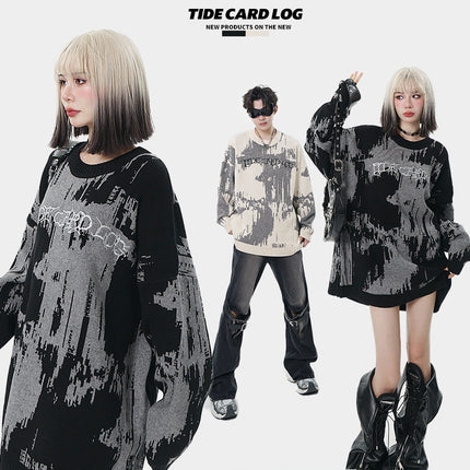 TIDE CARD LOG | High Street dark embroidered letter sweater sweater couple's loose fashion brand long sleeve