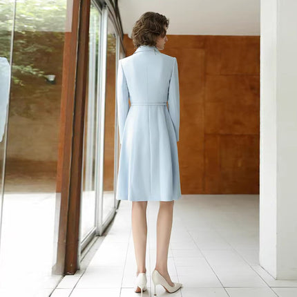 Autumn and Winter New light blue dress Women's Slim-fit Slimming Double-breasted Professional Dress Exam for Public Entrance Examination