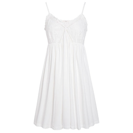 Pure Cotton Suspender Nightgown for Women, Summer French Style Sexy Lace Pure Desire Long Nightgown with Breast Pads, Can Be Worn Outside as Home Wear