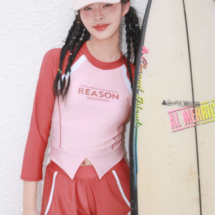 Retro Dopamine Swimsuit Women's Split Long-sleeved Sunscreen 2025 New High-end Girl's Slim Belly-Covering Swimsuit