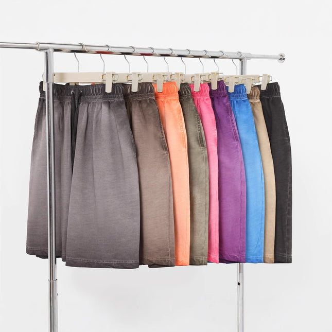 2025 Cross-Border Trendy Brand Gradient Washed and Distressed Men's and Women's 350g Heavy Cotton Loose Shoulder Slip Shoulder T-Shirt Suit