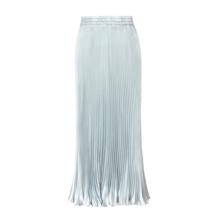 2025 new European and American foreign trade women's satin metallic luster pleated skirt long organ skirt long skirt skirt