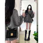 Grey Sweater Pleated Skirt suit / S