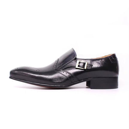 Loafers Men's Low-Cut Buckle Carved Leather Shoes Men's Pointed Toe European and American Trendyy Slip-On Men's Shoes Shoes Men