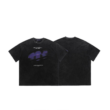 LawFoo spring and summer national fashion brand American style washed old direct injection printing drop shoulder loose version couple T-shirt fashion
